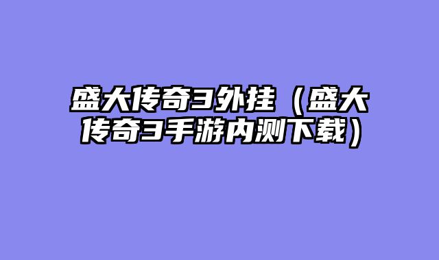盛大传奇3外挂(盛大传奇3手游内测下载)