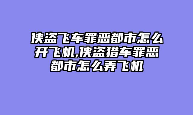 侠盗飞车罪恶都市怎么开飞机,侠盗猎车罪恶都市怎么弄飞机