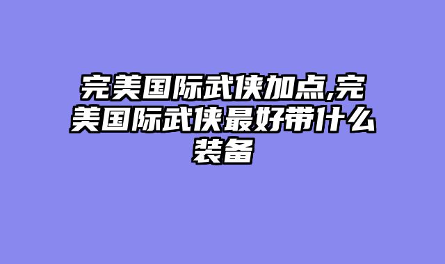 完美国际武侠加点,完美国际武侠最好带什么装备