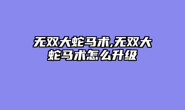 无双大蛇马术,无双大蛇马术怎么升级