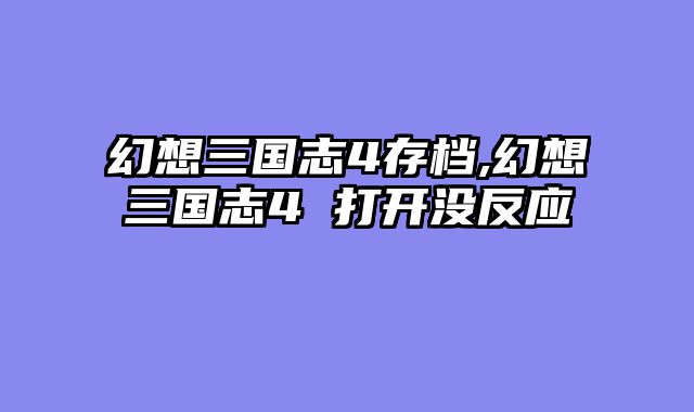 幻想三国志4存档,幻想三国志4 打开没反应