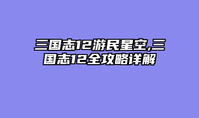 三国志12游民星空,三国志12全攻略详解