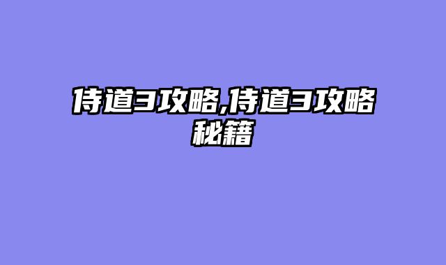 侍道3攻略,侍道3攻略秘籍