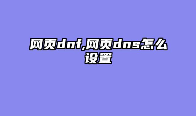 网页dnf,网页dns怎么设置