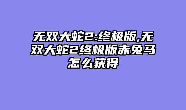 无双大蛇2:终极版,无双大蛇2终极版赤兔马怎么获得