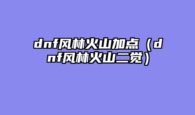 dnf风林火山加点(dnf风林火山二觉)