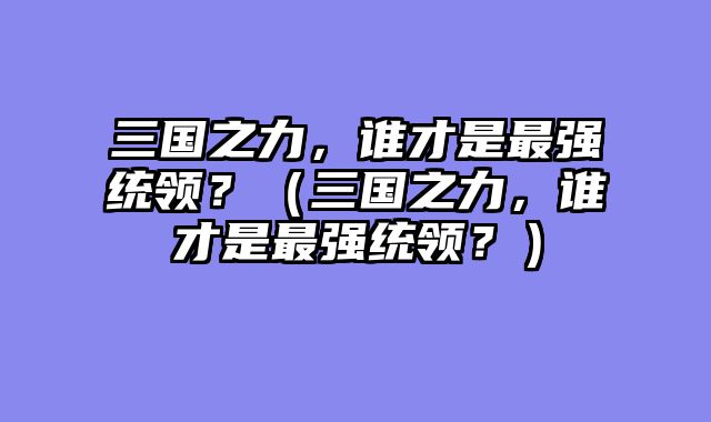 三国之力，谁才是最强统领？（三国之力，谁才是最强统领？）