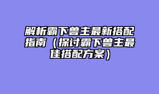 解析霸下兽主最新搭配指南(探讨霸下兽主最佳搭配方案)