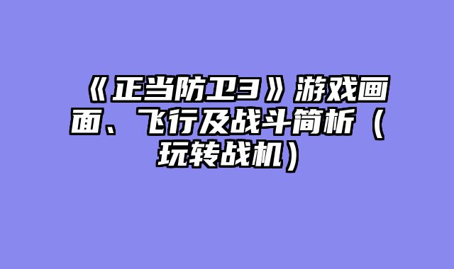 《正当防卫3》游戏画面、飞行及战斗简析(玩转战机)