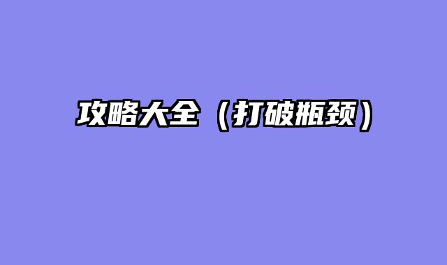 攻略大全（打破瓶颈）