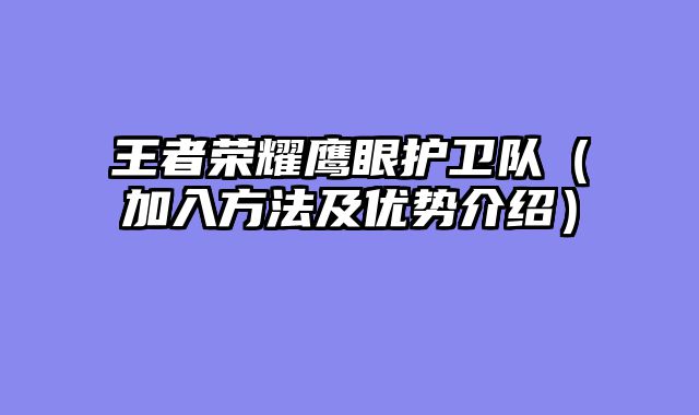 王者荣耀鹰眼护卫队(加入方法及优势介绍)