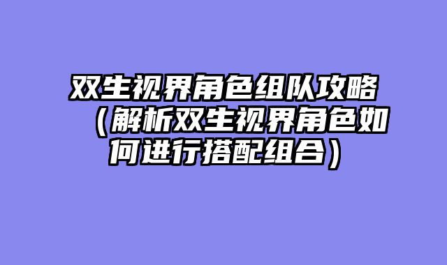 双生视界角色组队攻略（解析双生视界角色如何进行搭配组合）