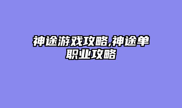 神途游戏攻略,神途单职业攻略