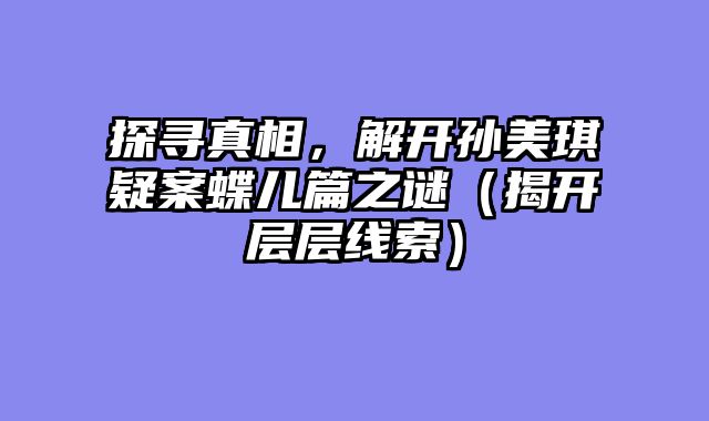 探寻真相，解开孙美琪疑案蝶儿篇之谜（揭开层层线索）