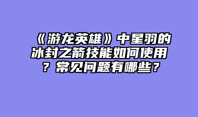 《游龙英雄》中星羽的冰封之箭技能如何使用？常见问题有哪些？