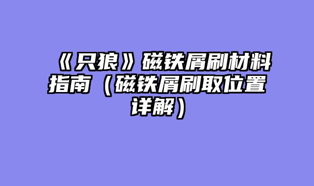 《只狼》磁铁屑刷材料指南（磁铁屑刷取位置详解）