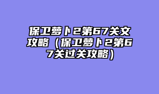 保卫萝卜2第67关文攻略（保卫萝卜2第67关过关攻略）