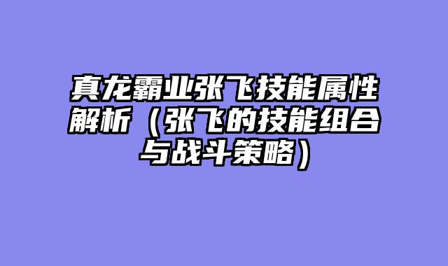 真龙霸业张飞技能属性解析（张飞的技能组合与战斗策略）