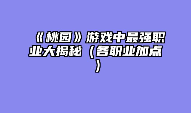 《桃园》游戏中最强职业大揭秘（各职业加点）