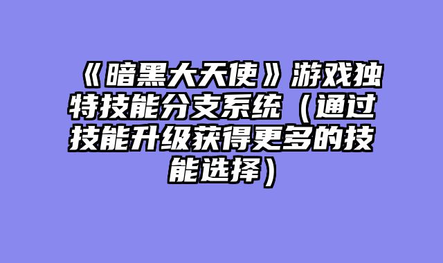 《暗黑大天使》游戏独特技能分支系统（通过技能升级获得更多的技能选择）