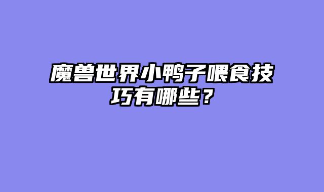 魔兽世界小鸭子喂食技巧有哪些？