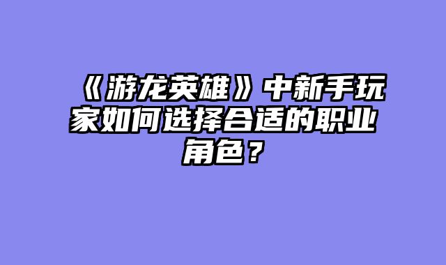 《游龙英雄》中新手玩家如何选择合适的职业角色？