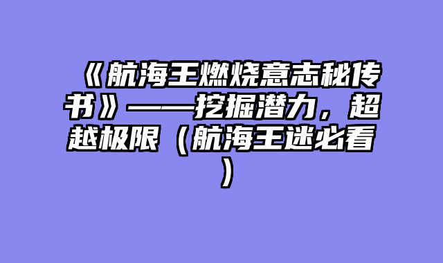 《航海王燃烧意志秘传书》——挖掘潜力,超越极限(航海王迷必看)