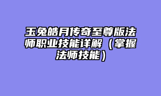 玉兔皓月传奇至尊版法师职业技能详解（掌握法师技能）