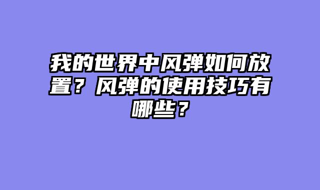 我的世界中风弹如何放置？风弹的使用技巧有哪些？