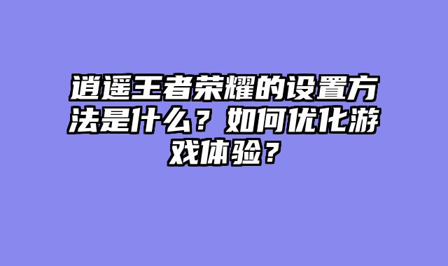 逍遥王者荣耀的设置方法是什么?如何优化游戏体验?