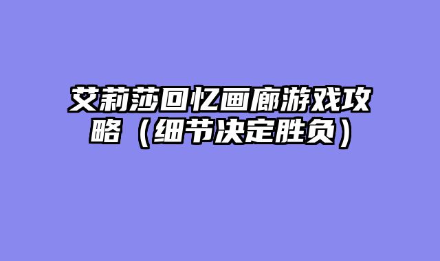艾莉莎回忆画廊游戏攻略（细节决定胜负）