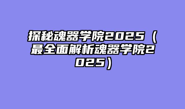 探秘魂器学院2025（最全面解析魂器学院2025）