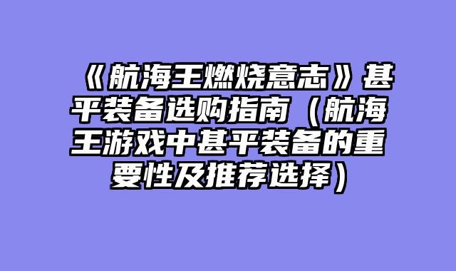 《航海王燃烧意志》甚平装备选购指南（航海王游戏中甚平装备的重要性及推荐选择）