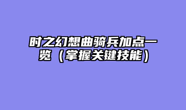 时之幻想曲骑兵加点一览（掌握关键技能）