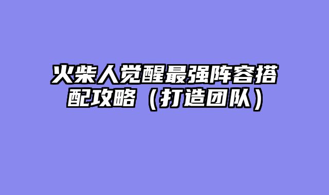 火柴人觉醒最强阵容搭配攻略（打造团队）
