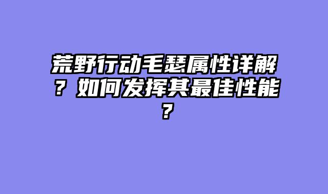 荒野行动毛瑟属性详解？如何发挥其最佳性能？