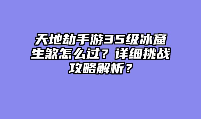 天地劫手游35级冰窟生煞怎么过？详细挑战攻略解析？