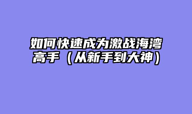 如何快速成为激战海湾高手（从新手到大神）