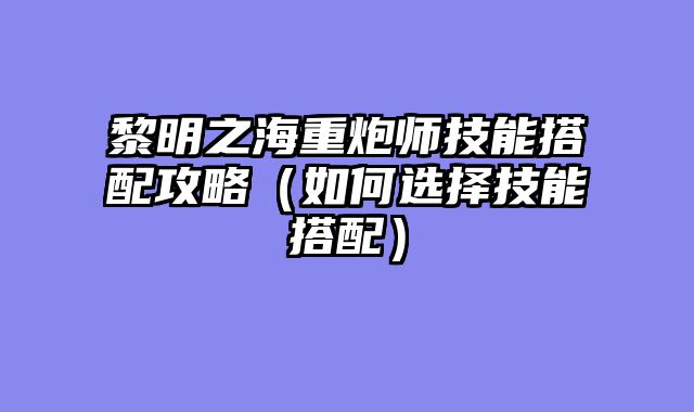 黎明之海重炮师技能搭配攻略（如何选择技能搭配）