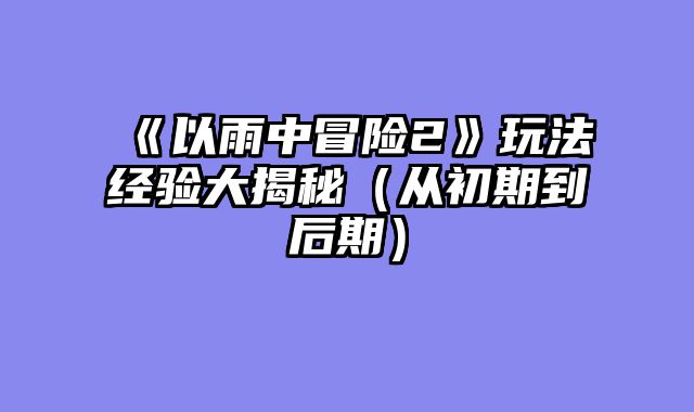 《以雨中冒险2》玩法经验大揭秘（从初期到后期）