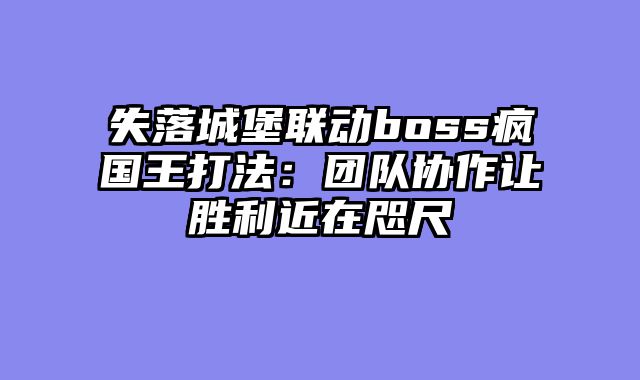 失落城堡联动boss疯国王打法：团队协作让胜利近在咫尺
