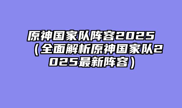 原神国家队阵容2025（全面解析原神国家队2025最新阵容）