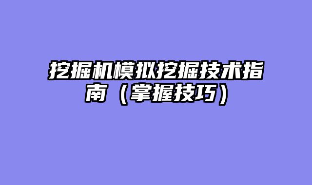 挖掘机模拟挖掘技术指南（掌握技巧）