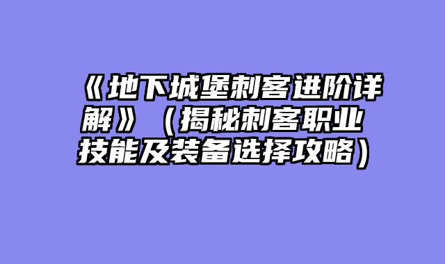 《地下城堡刺客进阶详解》（揭秘刺客职业技能及装备选择攻略）