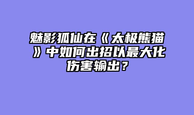 魅影狐仙在《太极熊猫》中如何出招以最大化伤害输出？