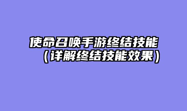 使命召唤手游终结技能（详解终结技能效果）