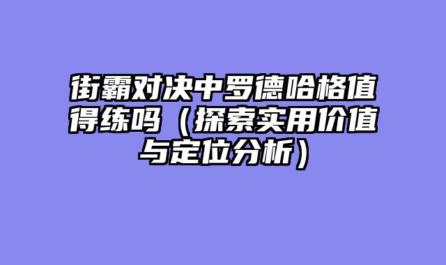 街霸对决中罗德哈格值得练吗（探索实用价值与定位分析）
