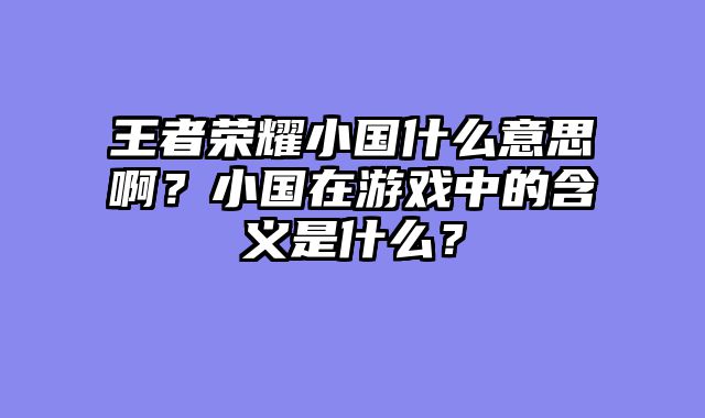 王者荣耀小国什么意思啊？小国在游戏中的含义是什么？