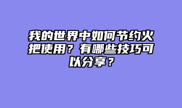 我的世界中如何节约火把使用？有哪些技巧可以分享？