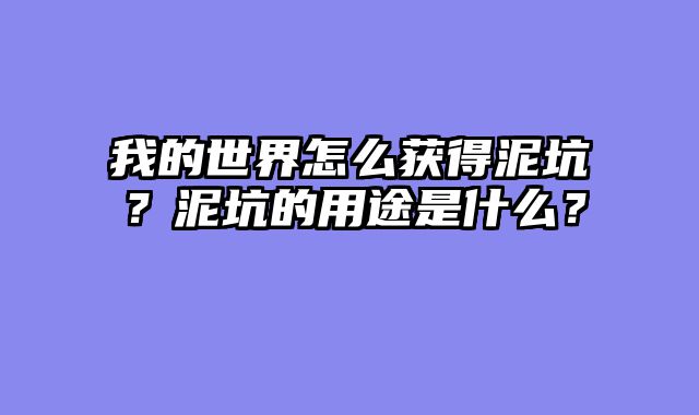 我的世界怎么获得泥坑？泥坑的用途是什么？